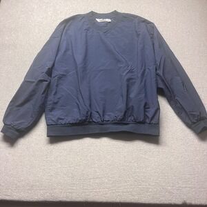 California Outerwear Mens Navy Blue V-Neck Windbreaker Pullover Jacket Large USA